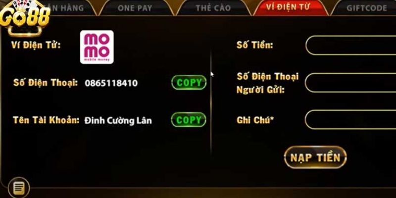 Nạp tiền Go88 qua ví điện tử mà tân thủ phải biết