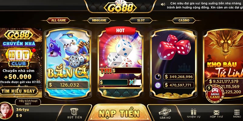 Kho game đồ sộ tại Go88 đáp ứng và thỏa mãn nhu cầu của mọi người chơi